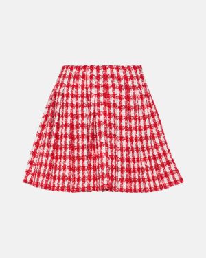 Self-Portrait Pleated houndstooth boucle mini skirt