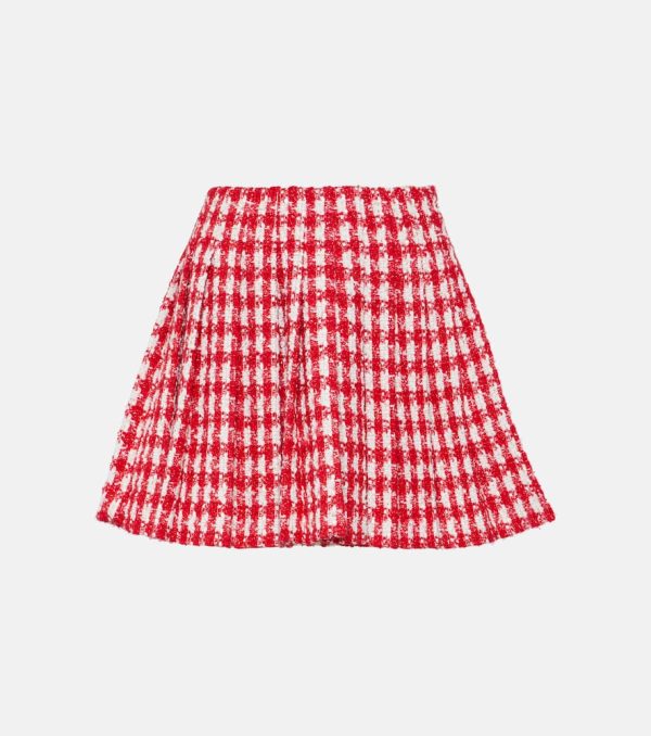 Self-Portrait Pleated houndstooth boucle mini skirt