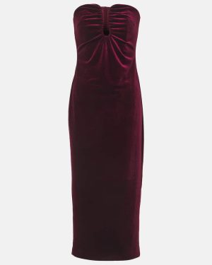 Self-Portrait Strapless velvet midi dress
