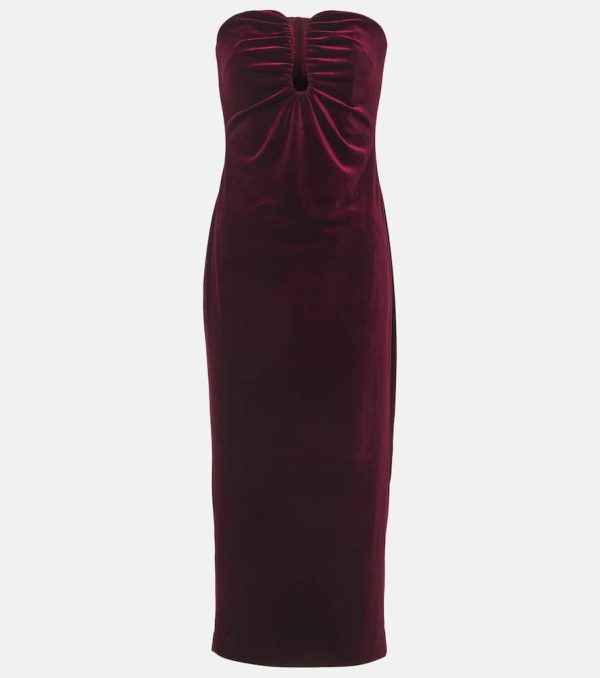 Self-Portrait Strapless velvet midi dress