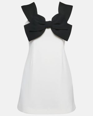 Self-Portrait White Crepe Bow Detail Off-Shoulder Mini Dress M