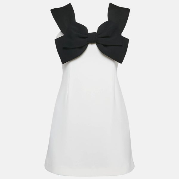 Self-Portrait White Crepe Bow Detail Off-Shoulder Mini Dress M