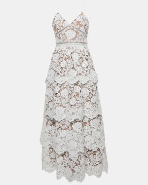 Self-Portrait White Floral Lace Tiered Maxi Dress M