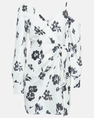 Self-Portrait White Floral Sequin One-Shoulder Mini Dress M