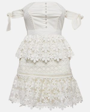 Self Portrait White Lace Tiered Off Shoulder Mini Dress S