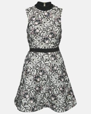 Self-Portrait White/Black Floral Lace Mini Dress S
