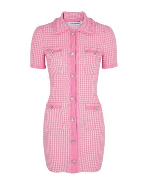 Self-portrait Checked Knitted Mini Dress - Pink - M