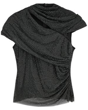 Self-portrait Crystal-embellished Draped Mesh top - Black - 4 (UK4 / Xxs)