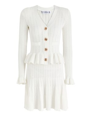 Self-portrait Peplum Ribbed-knit Mini Dress - White - L (UK14 / L)