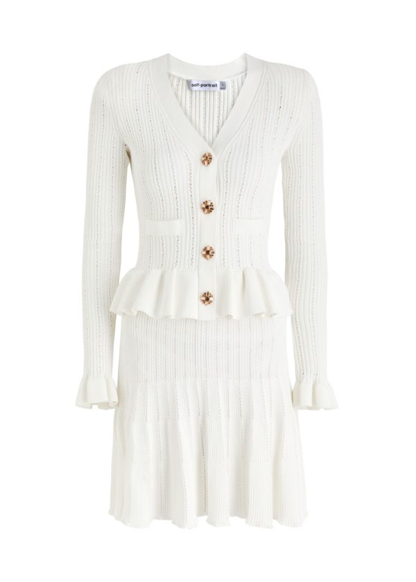 Self-portrait Peplum Ribbed-knit Mini Dress - White - L (UK14 / L)