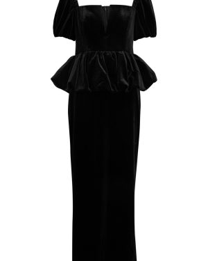 Self-portrait Peplum Velvet Midi Dress - Black - 16 (UK16 /xl)
