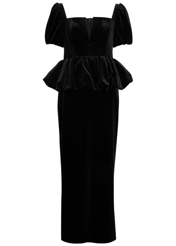 Self-portrait Peplum Velvet Midi Dress - Black - 16 (UK16 /xl)