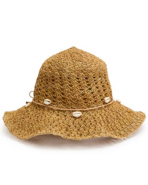 Sensi Studio Shell-embellished Crochet Straw sun hat - Beige - L