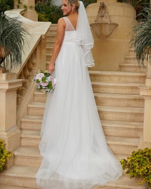 Sequin Bodice Tulle Maxi Wedding Dress in White - 8