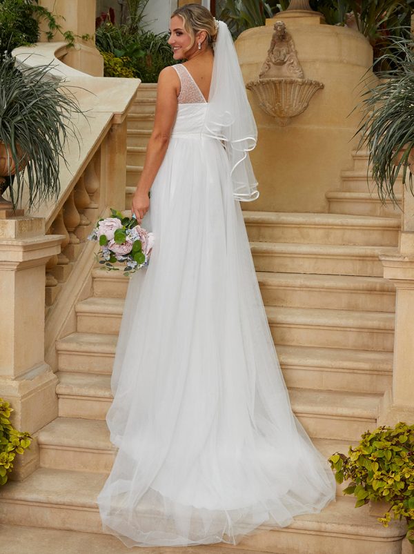 Sequin Bodice Tulle Maxi Wedding Dress in White - 8