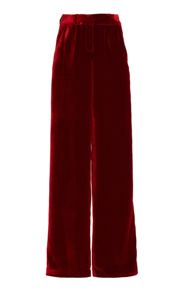 Sergio Hudson - Mid-Rise Velvet Wide-Leg Pants - Red - US 4 - Moda Operandi