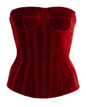 Sergio Hudson - Strapless Velvet Corset Top - Red - US 4 - Moda Operandi