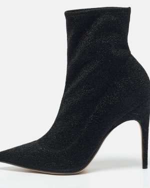Sergio Rossi Black Lurex Fabric Sock Ankle Length Boots Size 39