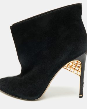 Sergio Rossi Black Suede and Leather Ankle Length Boots Size 38.5