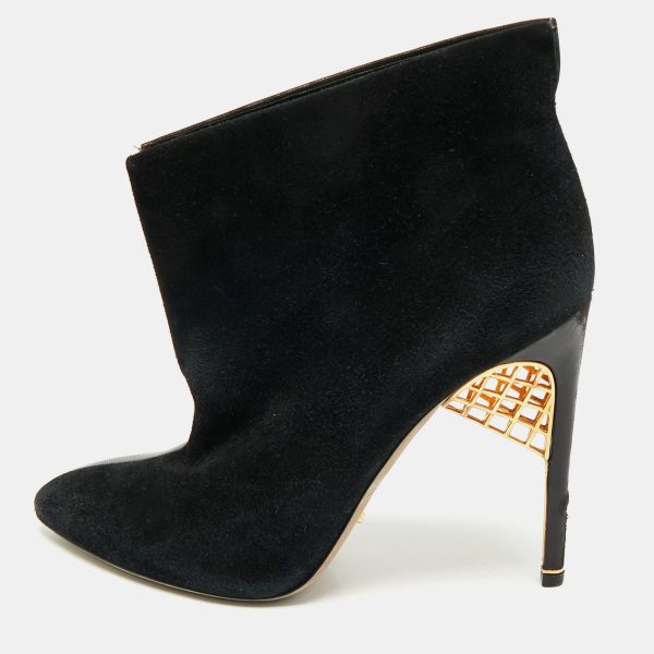 Sergio Rossi Black Suede and Leather Ankle Length Boots Size 38.5