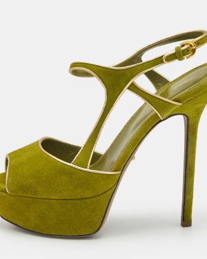 Sergio Rossi Green/Gold Suede and Leather Platform Sandals Size 37