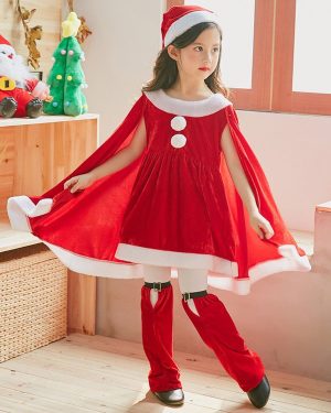 Set Christmas Red Dress Hat Pants Polyester Two-Tone Christmas Holidays Costumes