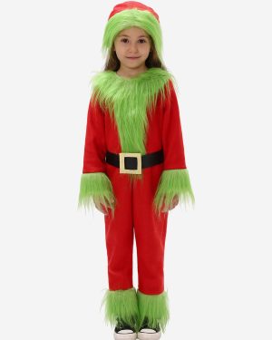 Set Christmas Red Sash Jumpsuit Hat Polyester Two-Tone Christmas Holidays Costumes
