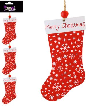 Set of 3 Wooden Christmas Tree Decorations - Stockings