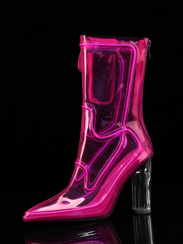 Sexy Light Up Boots Pointed Toe Chunky Heel Ankle Boots Without Battery