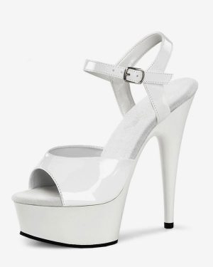 Sexy Sandals For Woman White Leather Peep Toe Monk Strap Sexy Shoes