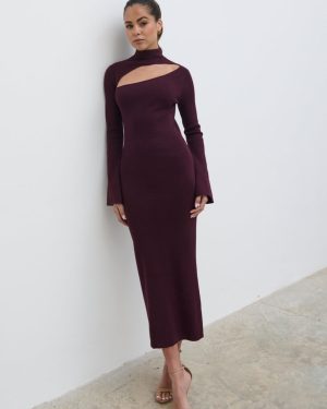 Shani Cut Out Knit Dress - Wine, XXL