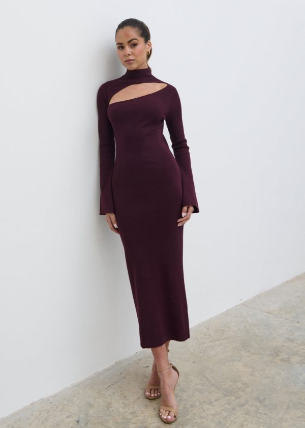 Shani Cut Out Knit Dress - Wine, XXL