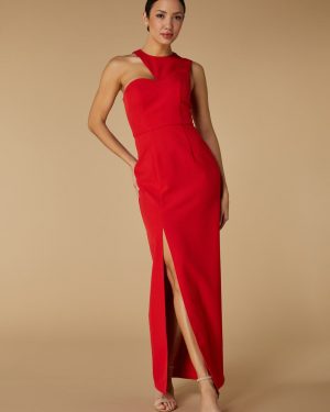 Sharon High Neck Maxi Dress with Cut Out detail, UK 18 / US 14 / EU 46 / Red