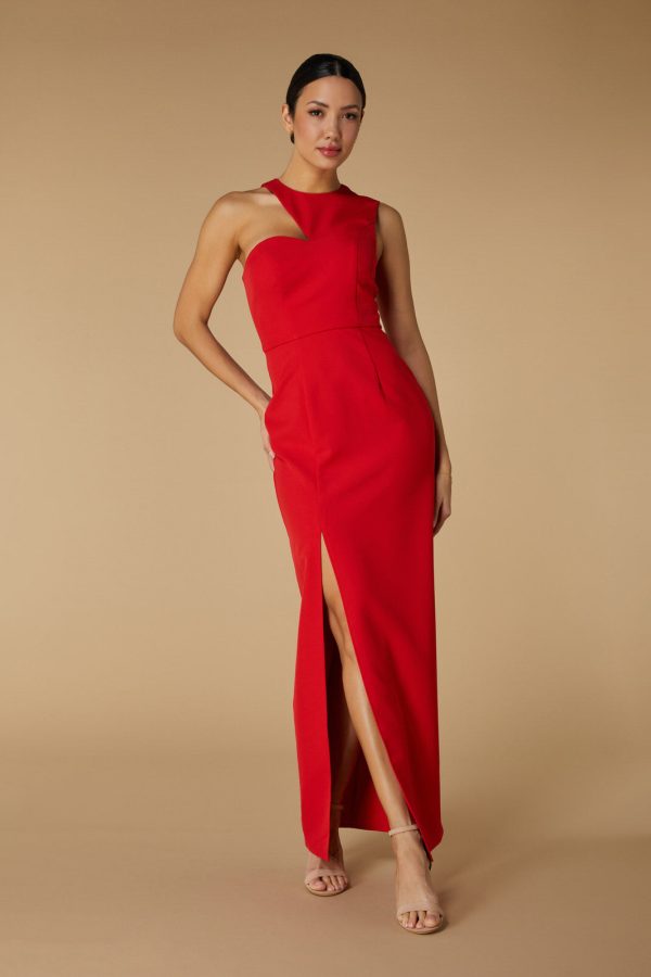 Sharon High Neck Maxi Dress with Cut Out detail, UK 18 / US 14 / EU 46 / Red