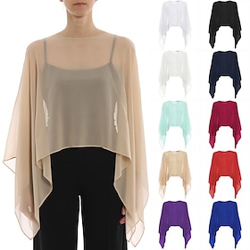 Shawls Women's Wrap Bolero Shrug Coats / Jackets Elegant Sun Protection Long Sleeve Chiffon Wedding Wraps With Pure Color For Formal Spring Fall dress to impr