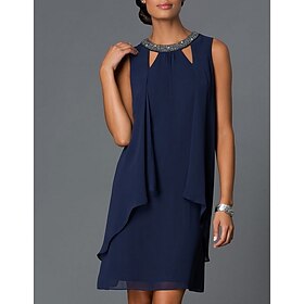 Sheath Cocktail Dresses Cut Out Dress Cocktail Party Knee Length Sleeveless Jewel Neck Fall Wedding Guest Chiffon with Beading 2025