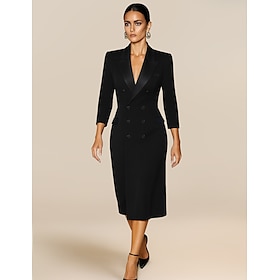 Sheath / Column Blazer Dress Mother of the Bride Dress Elegant Tuxedo Dress Simple Minimalist V Neck Satin Lapel Floor Length Stretch Crepe 3/4 Length Sleeve w