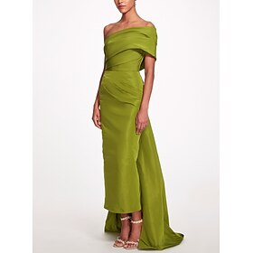 Sheath Evening Gown Elegant Dress Beach Wedding Formal Prom Sweep / Brush Train Sleeveless One Shoulder Taffeta Backless with Bow(s) Strappy Masquerade Dress 2