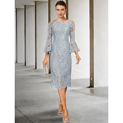 Sheath Mother of the Bride Dress Wedding Guest Elegant Vintage Jewel Neck Tea Length Lace 3/4 Length Sleeve with Sequin 2025 free custom size