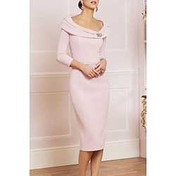 Sheath Mother of the Bride Dress Wedding Guest Elegant Vintage Plus Size Scoop Neck Knee Length Jersey 3/4 Length Sleeve with Beading Crystal Brooch dress to impress 2025 free custom size