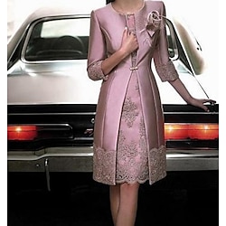 Sheath Mother of the Bride Dress Wedding Guest Vintage Plus Size Jewel Neck Knee Length Satin Lace 3/4 Length Sleeve Jacket Dresses with Appliques 2025 free custom size