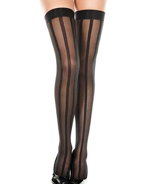 Sheer Stripe Black Thigh Highs Women's Stockings | Fancy Dress Costume Tights