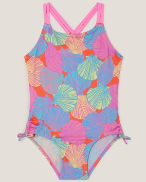 Shell Print Ruched Swimsuit Multi