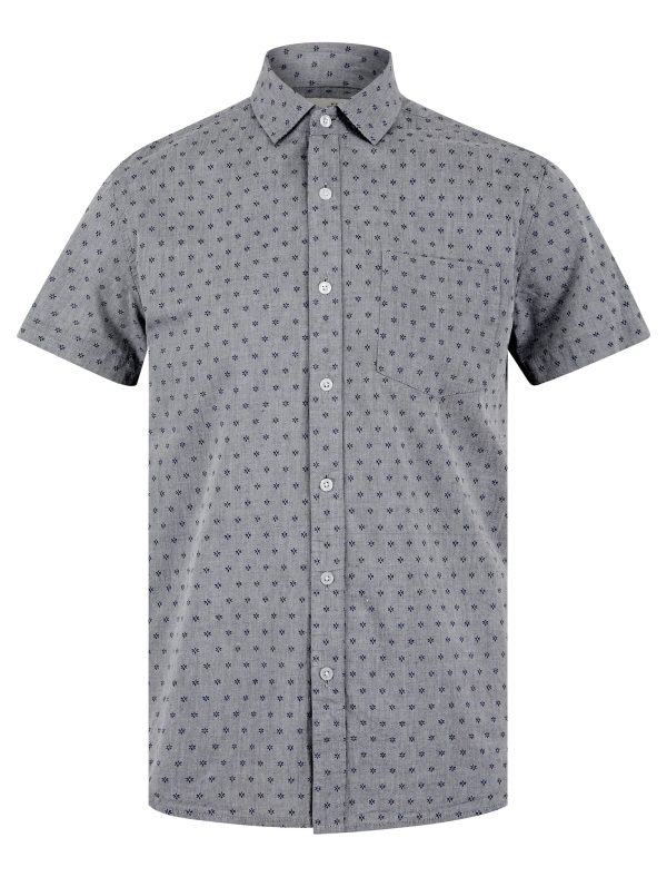 Shirts Caparica Patterned Floral Print Short Sleeve Cotton Chambray Shirt in Light Grey / S - Tokyo Laundry
