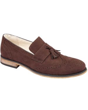 Shoes Seville Suede Brogue Loafers with Tassel Detail in Dark Brown / 7 (40) - Tokyo Laundry