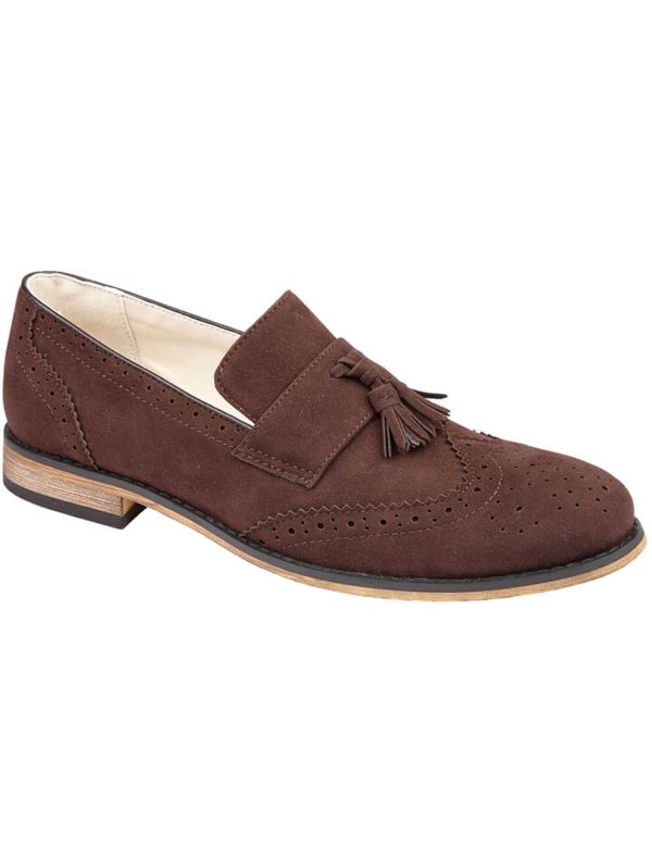 Shoes Seville Suede Brogue Loafers with Tassel Detail in Dark Brown / 7 (40) - Tokyo Laundry