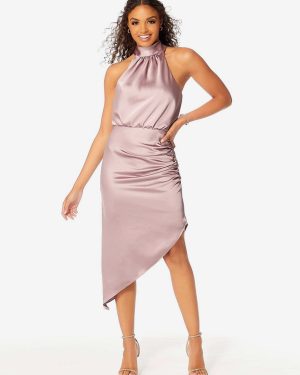 Short Bridesmaid Dress Halter Ruching Asymmetrical Wedding Party Dresses