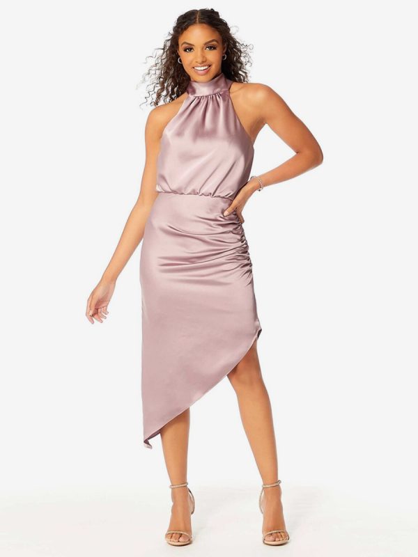 Short Bridesmaid Dress Halter Ruching Asymmetrical Wedding Party Dresses