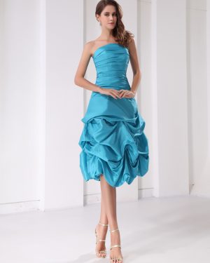 Short Prom Dress Aqua Strapless Ruched Ball Gown Knee Length Taffeta Party Dress Free Customization