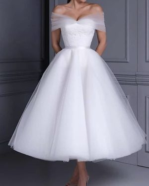 Short Wedding Dress Sweetheart Neck Sleeveless A-Line Tea-Length Bridal Dresses